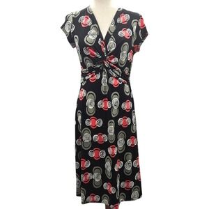 Knee Length Casual Dress Short Sleeve V Neck Red Gray‎ Pattern